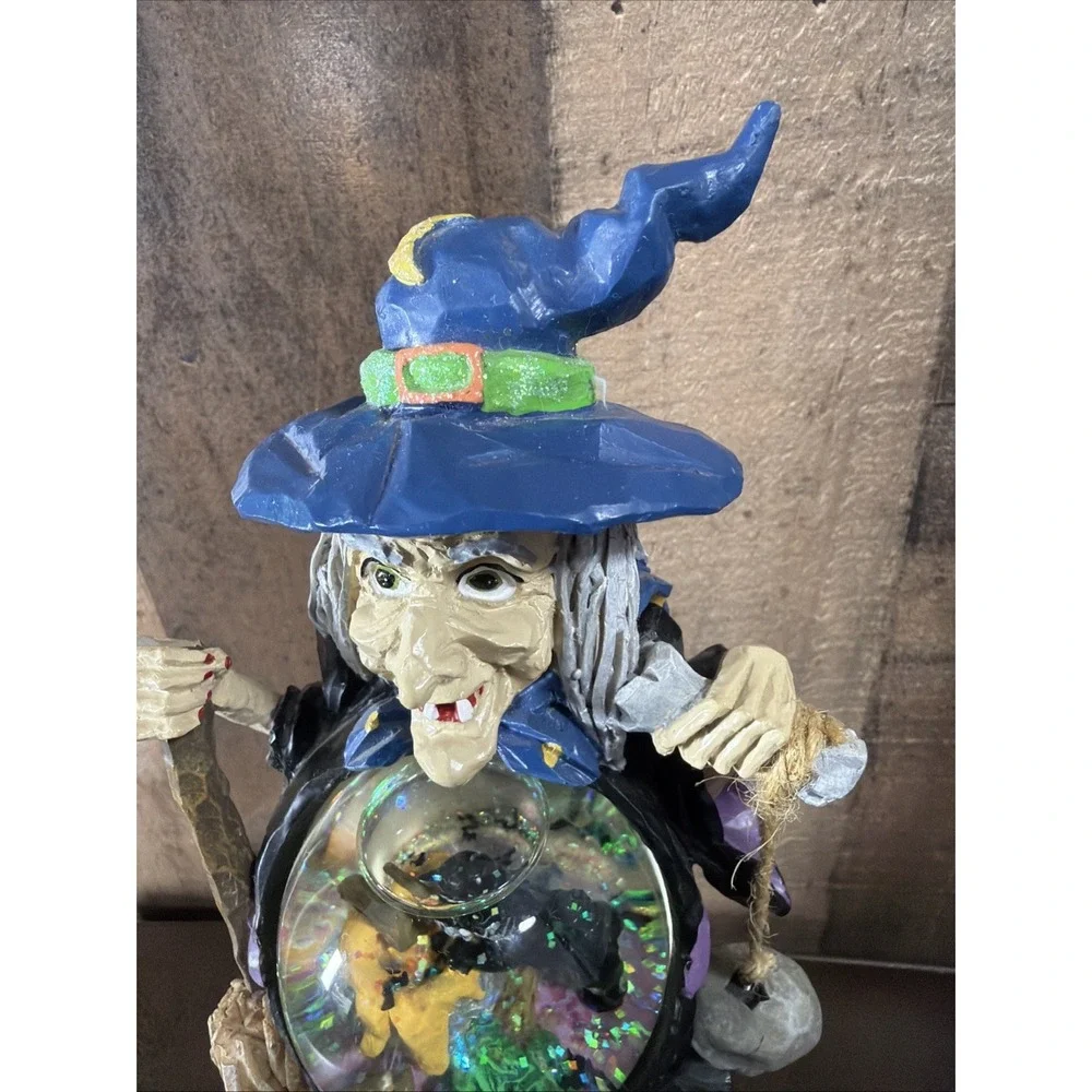 Vtg‎ Halloween Witch Crystal Ball Black Cat Water Snow Globe Tabletop Skull Read